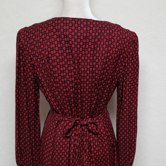 VINTAGE 80s Sarah Elizabeth Red Floral Print Pleated Princess Cut Midi Dress 6 - Picture 11 of 13